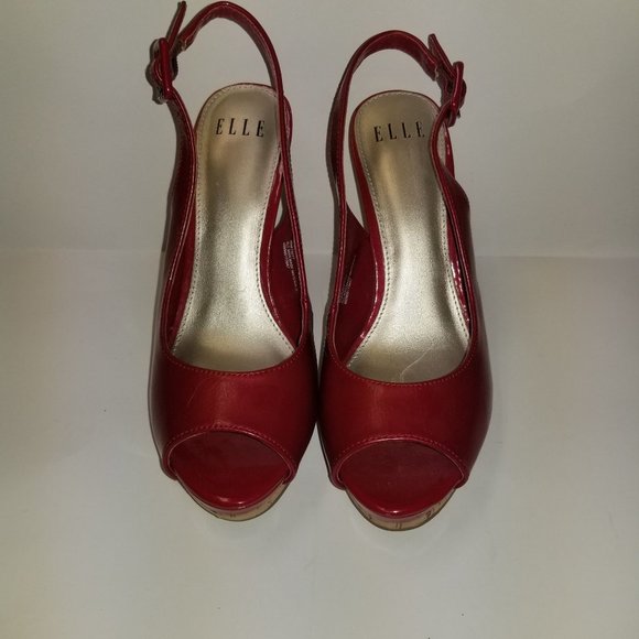 Elle Estella Red Slingback Open Toe Size 7 1/2 Heels and platform in cork - Picture 1 of 10